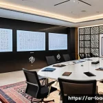 지방행정사 실무 연습 자료 - A modern local government office setting in an Arabic-speaking country, featuring a diverse team of ...